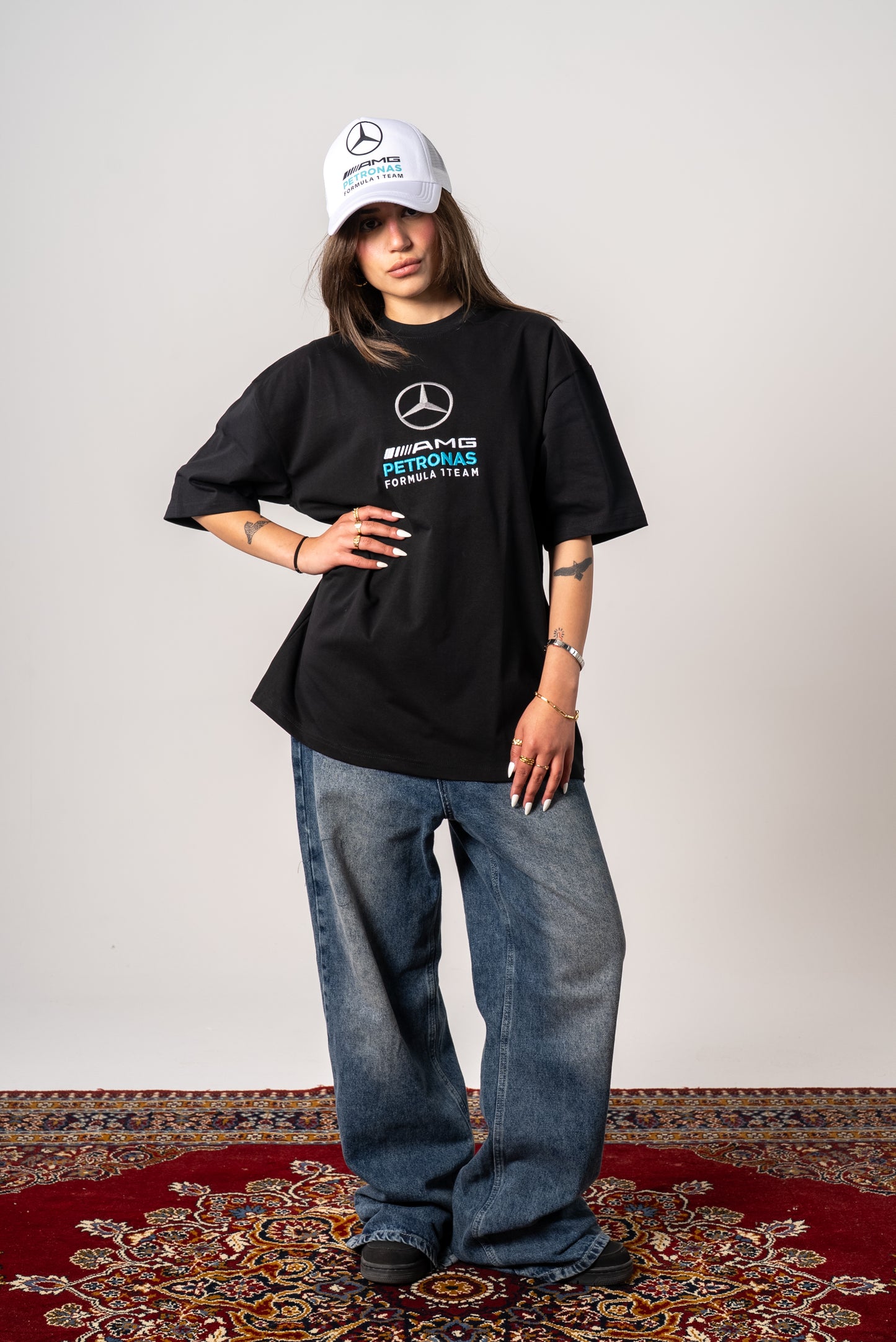 Mercedes embroidery black Petronas tshirt oversize