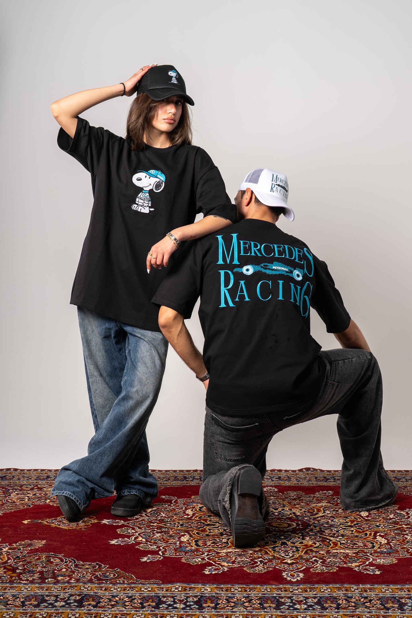 Mercedes embroidery racing black oversized tshirt unisex