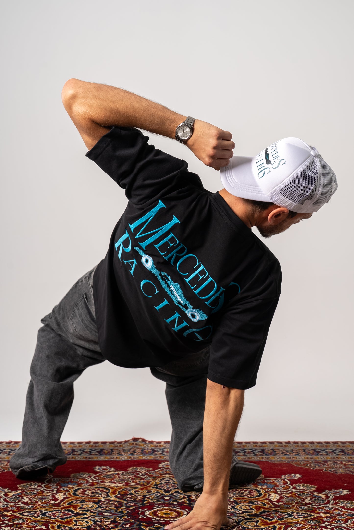 Mercedes embroidery racing black oversized tshirt unisex