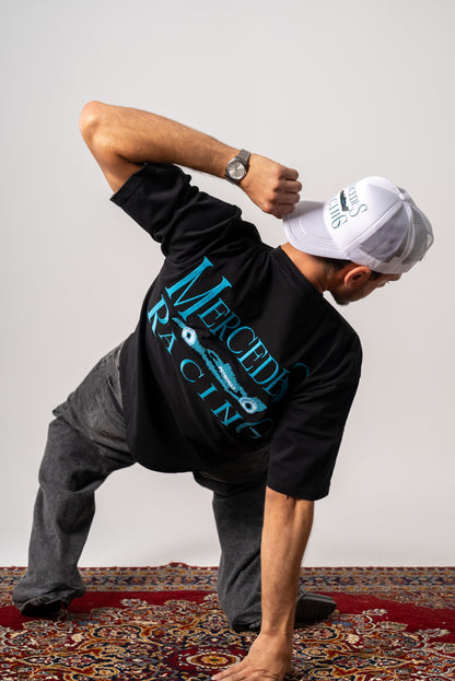 Mercedes embroidery racing black oversized tshirt unisex