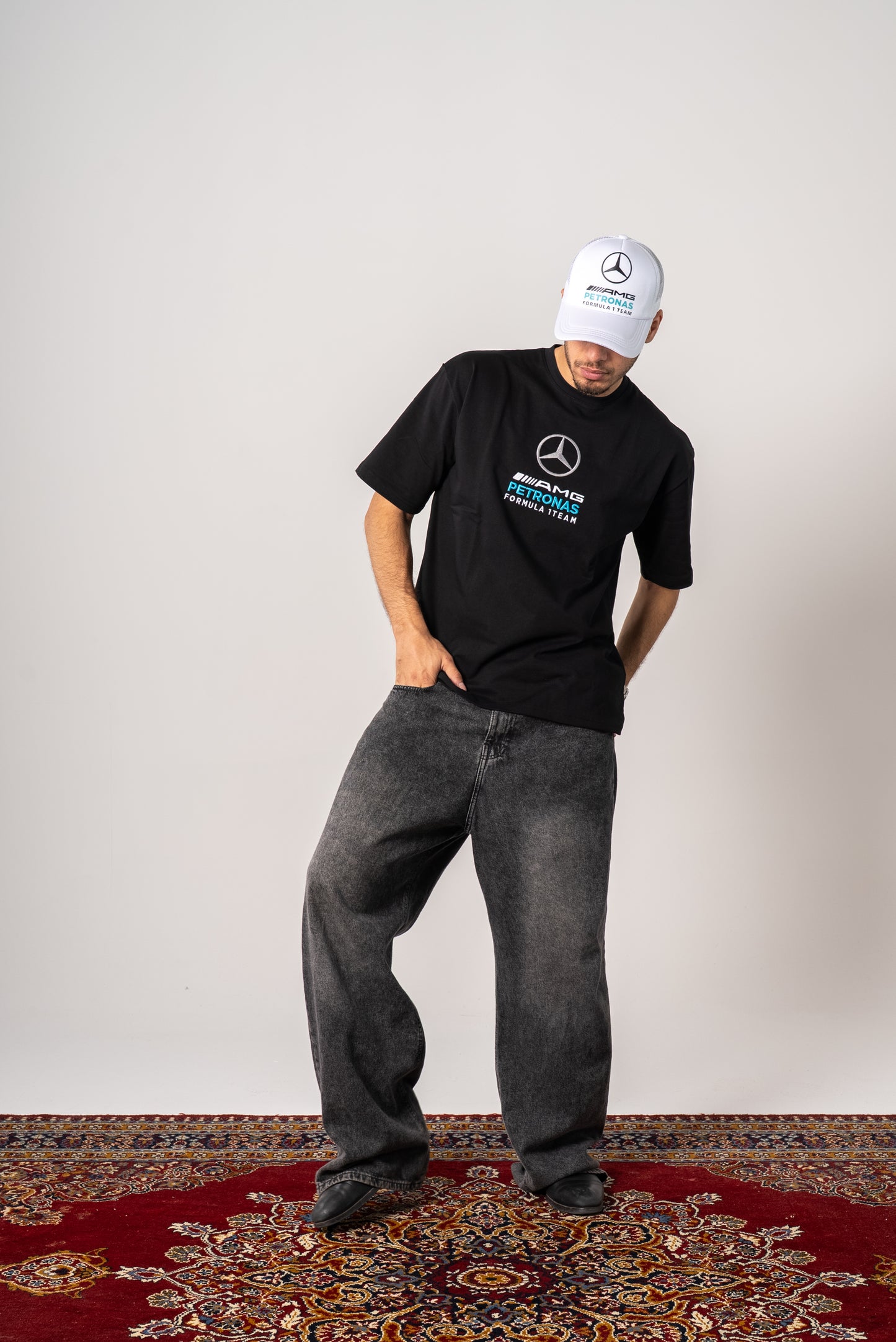 Mercedes embroidery black Petronas tshirt oversize